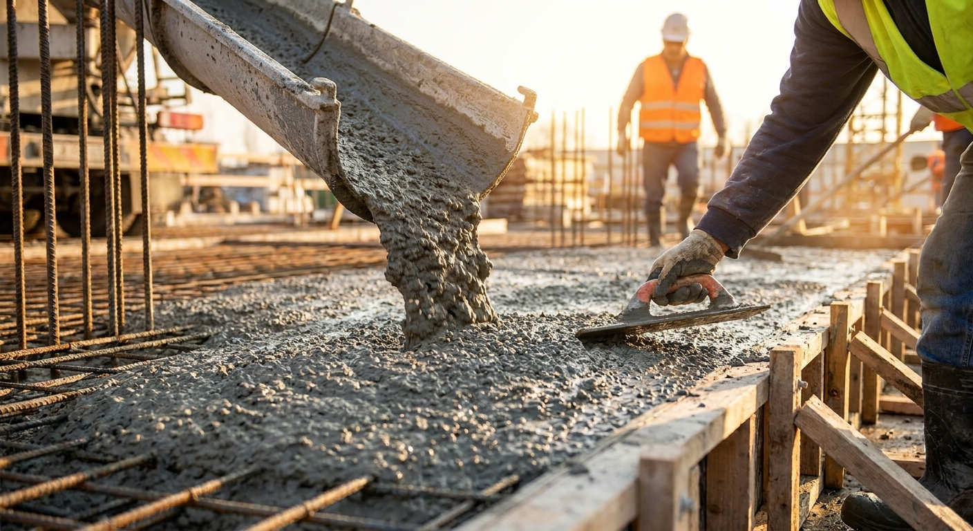 Betonarbeiten auf einer Baustelle